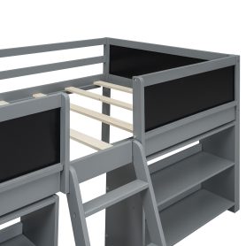 Twin Size Low Loft Bed with Two Movable Shelves and Ladder,with Decorative Guardrail Chalkboard 27 Twin Size Low Loft Bed with Two Movable Shelves and Ladder,with Decorative Guardrail Chalkboard