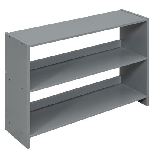 Twin Size Low Loft Bed with Two Movable Shelves and Ladder,with Decorative Guardrail Chalkboard