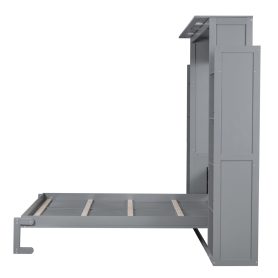 Queen Size Murphy Bed Wall Bed with Shelves and LED Lights