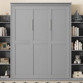 Queen Size Murphy Bed Wall Bed with Shelves and LED Lights