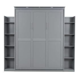 Queen Size Murphy Bed Wall Bed with Shelves and LED Lights