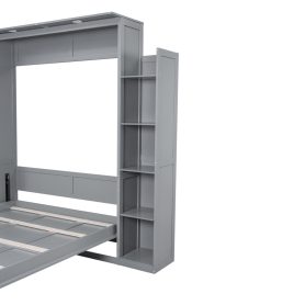Queen Size Murphy Bed Wall Bed with Shelves and LED Lights