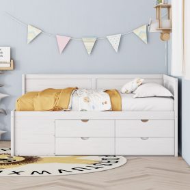 Full Size Daybed with Drawers and Shelves