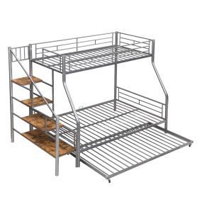 Twin Over Full Size Metal Bunk Bed With Trundle And Storage Staircase