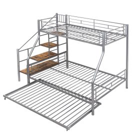 Twin Over Full Size Metal Bunk Bed With Trundle And Storage Staircase
