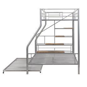 Twin Over Full Size Metal Bunk Bed With Trundle And Storage Staircase