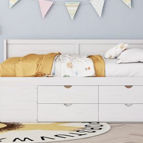 Full Size Daybed with Drawers and Shelves