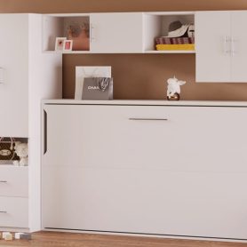 Twin Size Murphy Bed with Open Shelves and Storage Drawers, Built-in Wardrobe and Table