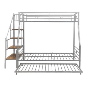 Twin Over Full Size Metal Bunk Bed With Trundle And Storage Staircase