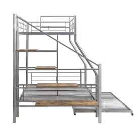 Twin Over Full Size Metal Bunk Bed With Trundle And Storage Staircase