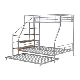 Twin Over Full Size Metal Bunk Bed With Trundle And Storage Staircase