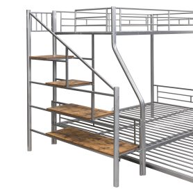 Twin Over Full Size Metal Bunk Bed With Trundle And Storage Staircase