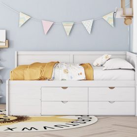 Full Size Daybed with Drawers and Shelves