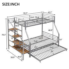 Twin Over Full Size Metal Bunk Bed With Trundle And Storage Staircase