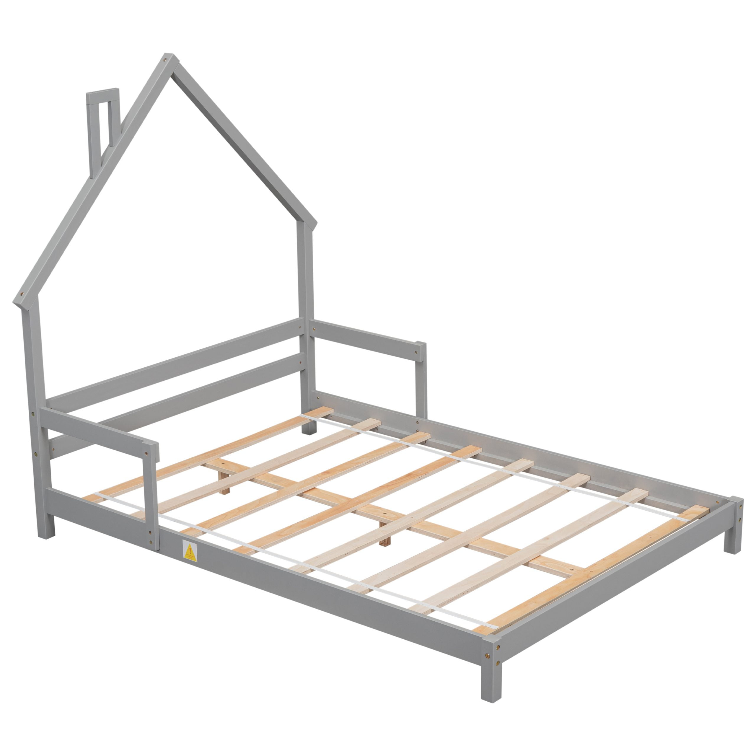Full House-Shaped Floor Bed With Handrails and Slats 16 Full House-Shaped Floor Bed With Handrails and Slats