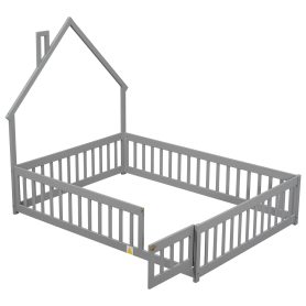 Full House-Shaped Headboard Floor Bed with Fence