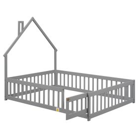 Full House-Shaped Headboard Floor Bed with Fence