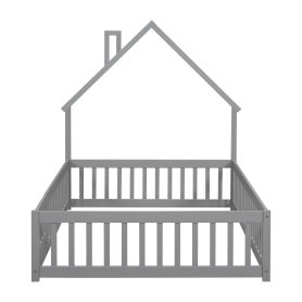Full House-Shaped Headboard Floor Bed with Fence