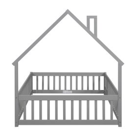 Full House-Shaped Headboard Floor Bed with Fence