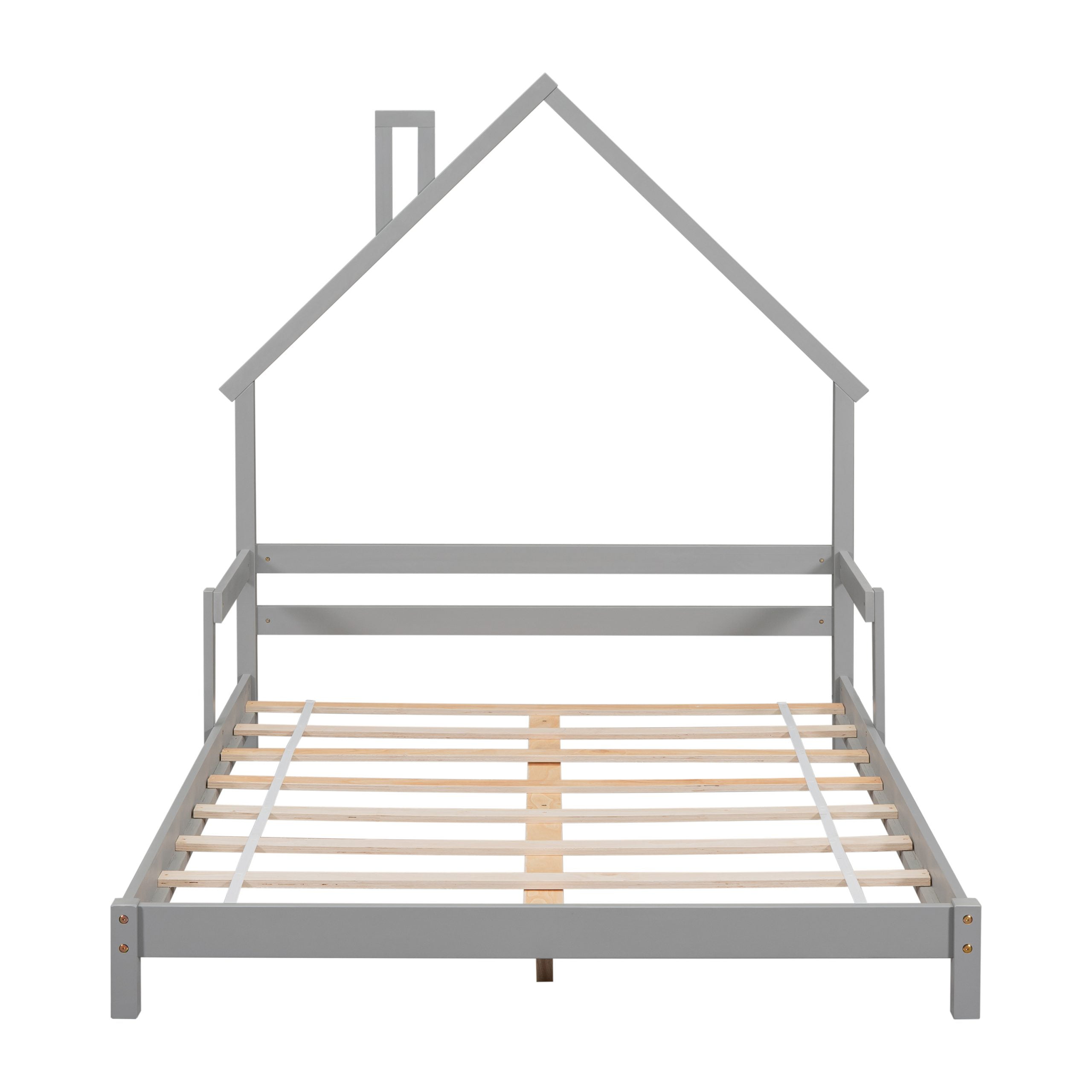 Full House-Shaped Floor Bed With Handrails and Slats 18 Full House-Shaped Floor Bed With Handrails and Slats