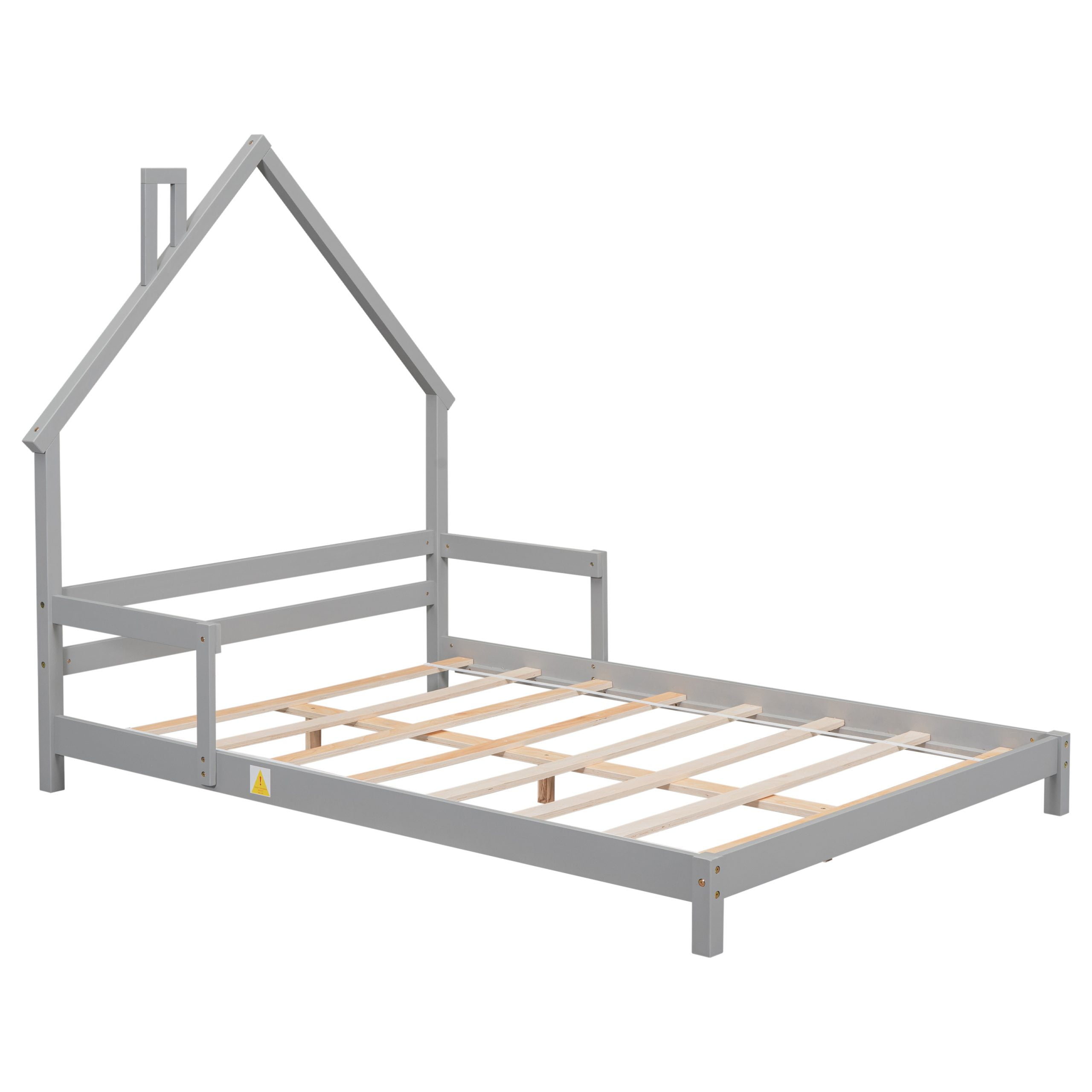 Full House-Shaped Floor Bed With Handrails and Slats 8 Full House-Shaped Floor Bed With Handrails and Slats