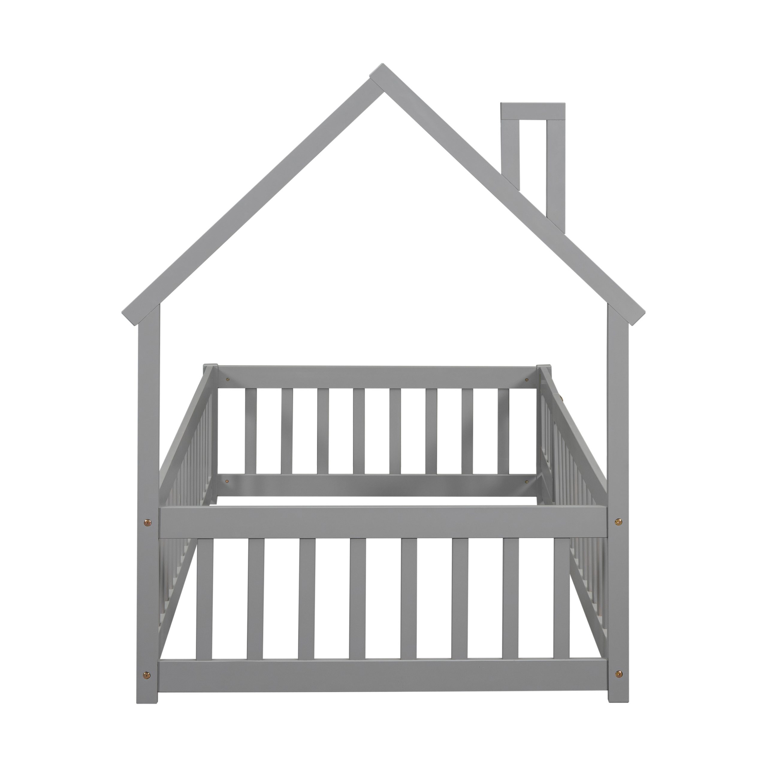 Full House-Shaped Headboard Floor Bed with Fence