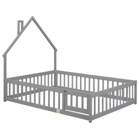 Full House-Shaped Headboard Floor Bed with Fence