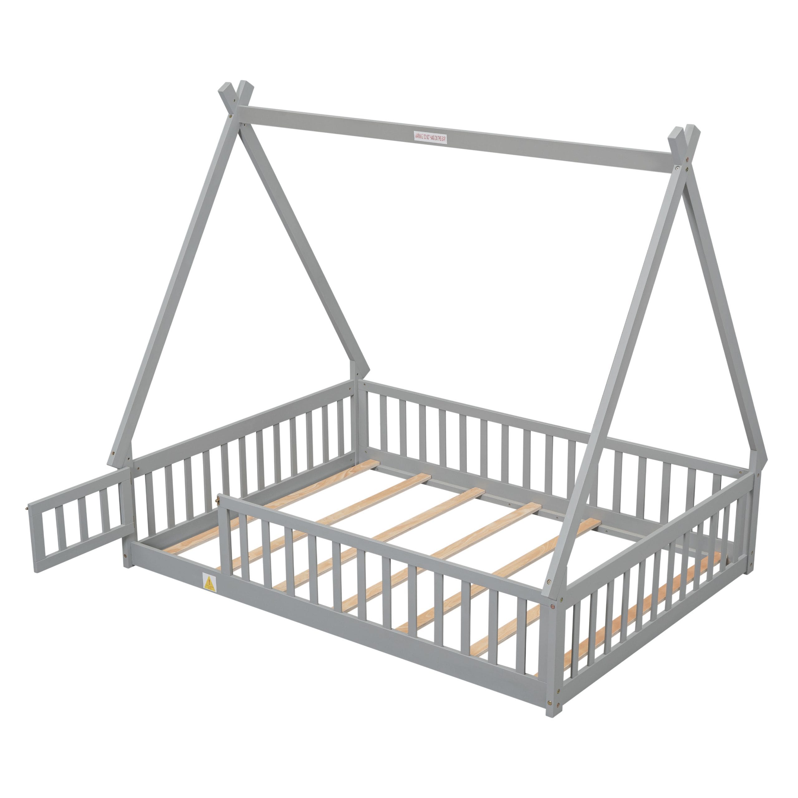 Full Size Tent-Shaped Floor Bed With Guardrails, Slats and Door 22 Full Size Tent-Shaped Floor Bed With Guardrails, Slats and Door