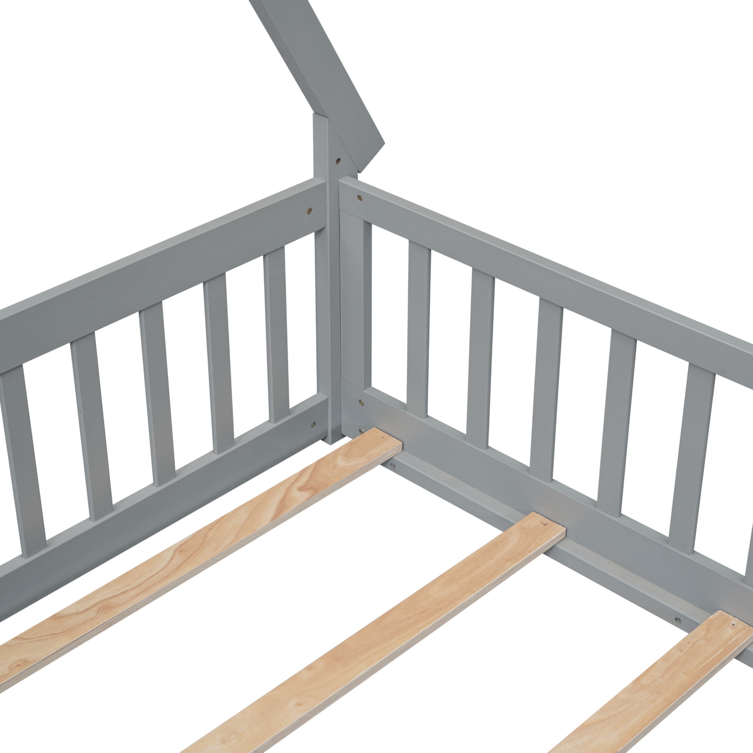 Full Size Tent-Shaped Floor Bed With Guardrails, Slats and Door 5 Full Size Tent-Shaped Floor Bed With Guardrails, Slats and Door