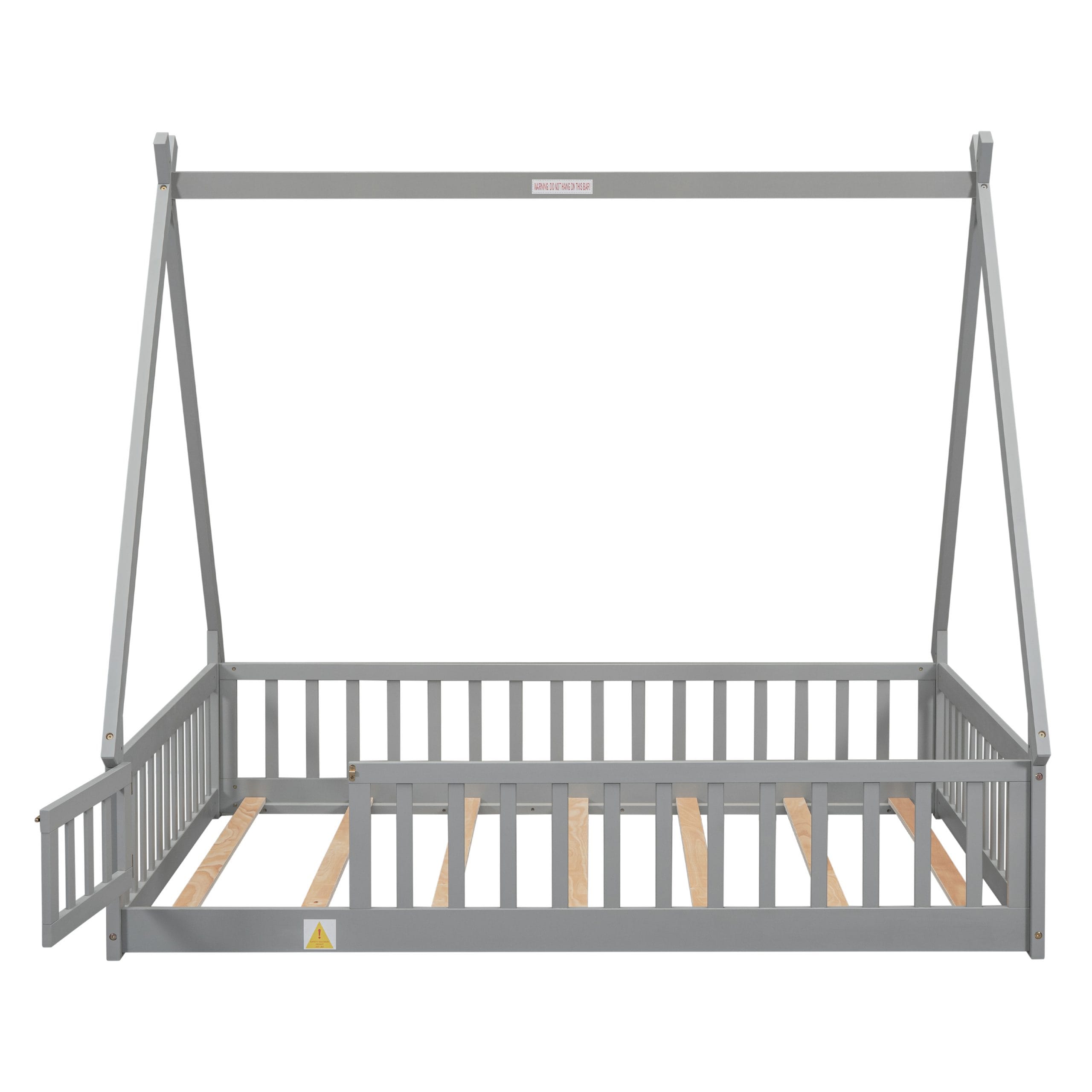 Full Size Tent-Shaped Floor Bed With Guardrails, Slats and Door 10 Full Size Tent-Shaped Floor Bed With Guardrails, Slats and Door