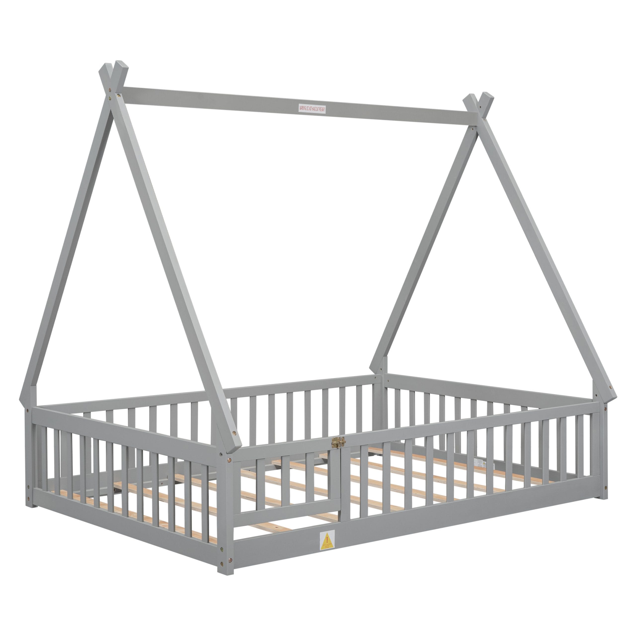 Full Size Tent-Shaped Floor Bed With Guardrails, Slats and Door 12 Full Size Tent-Shaped Floor Bed With Guardrails, Slats and Door