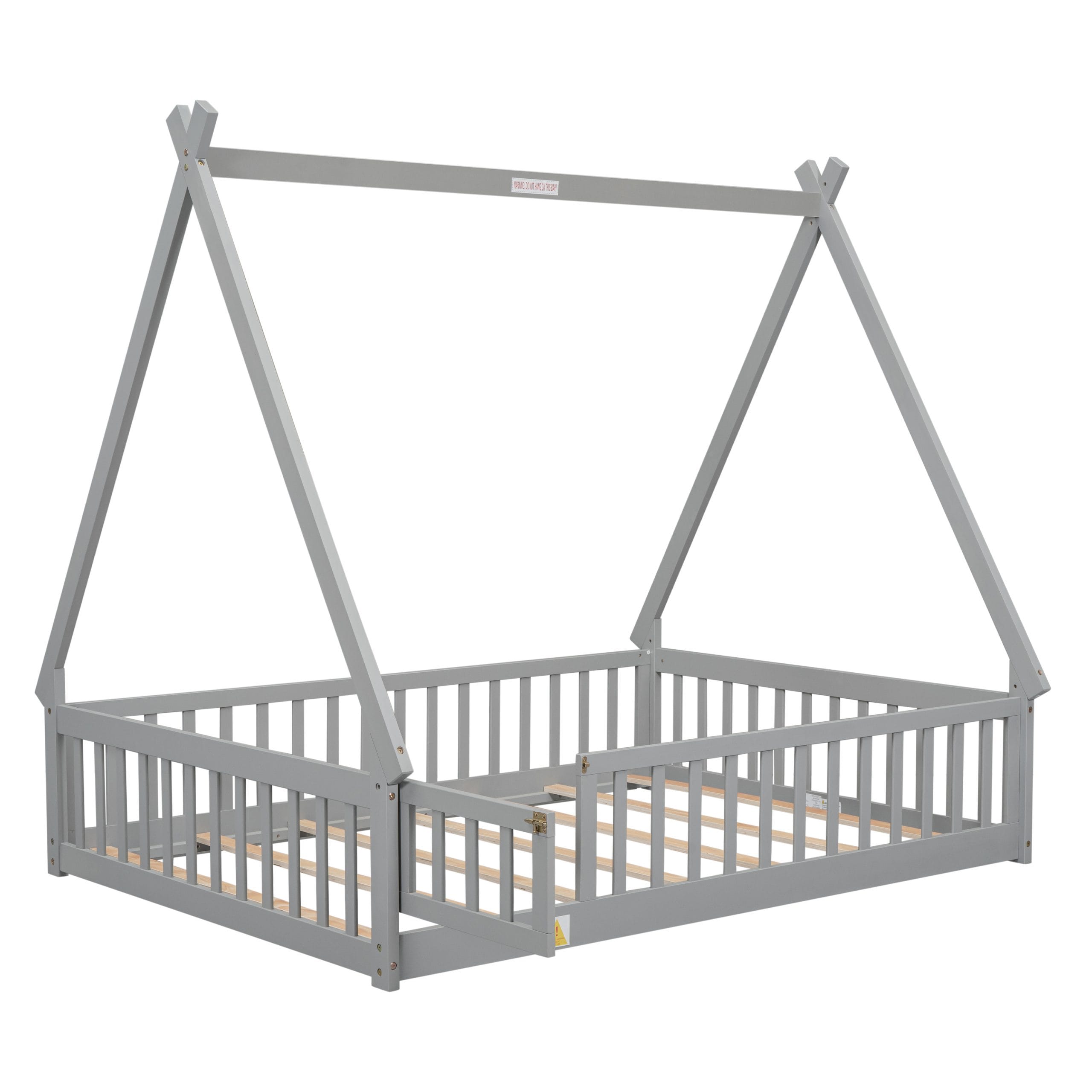 Full Size Tent-Shaped Floor Bed With Guardrails, Slats and Door 7 Full Size Tent-Shaped Floor Bed With Guardrails, Slats and Door