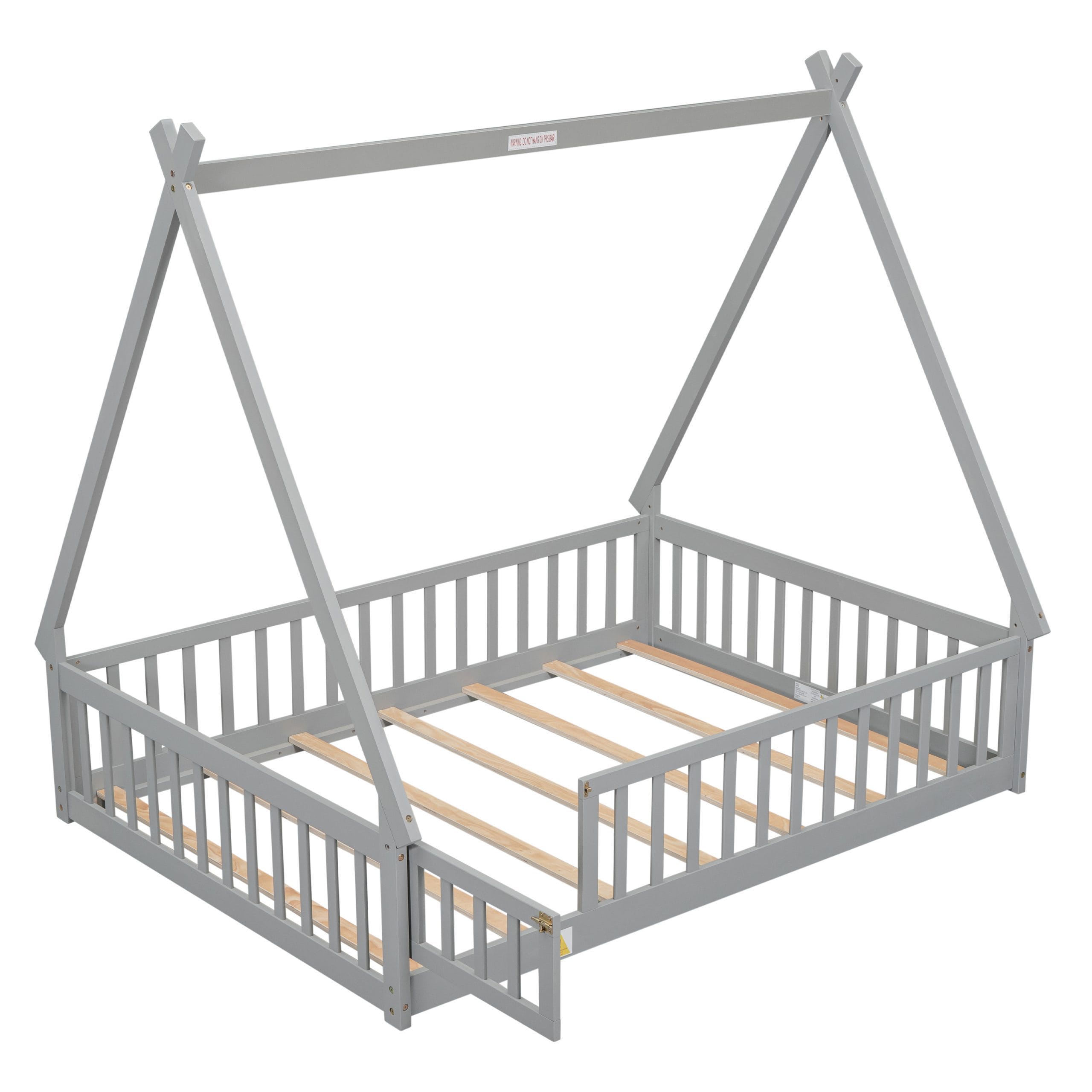 Full Size Tent-Shaped Floor Bed With Guardrails, Slats and Door 21 Full Size Tent-Shaped Floor Bed With Guardrails, Slats and Door