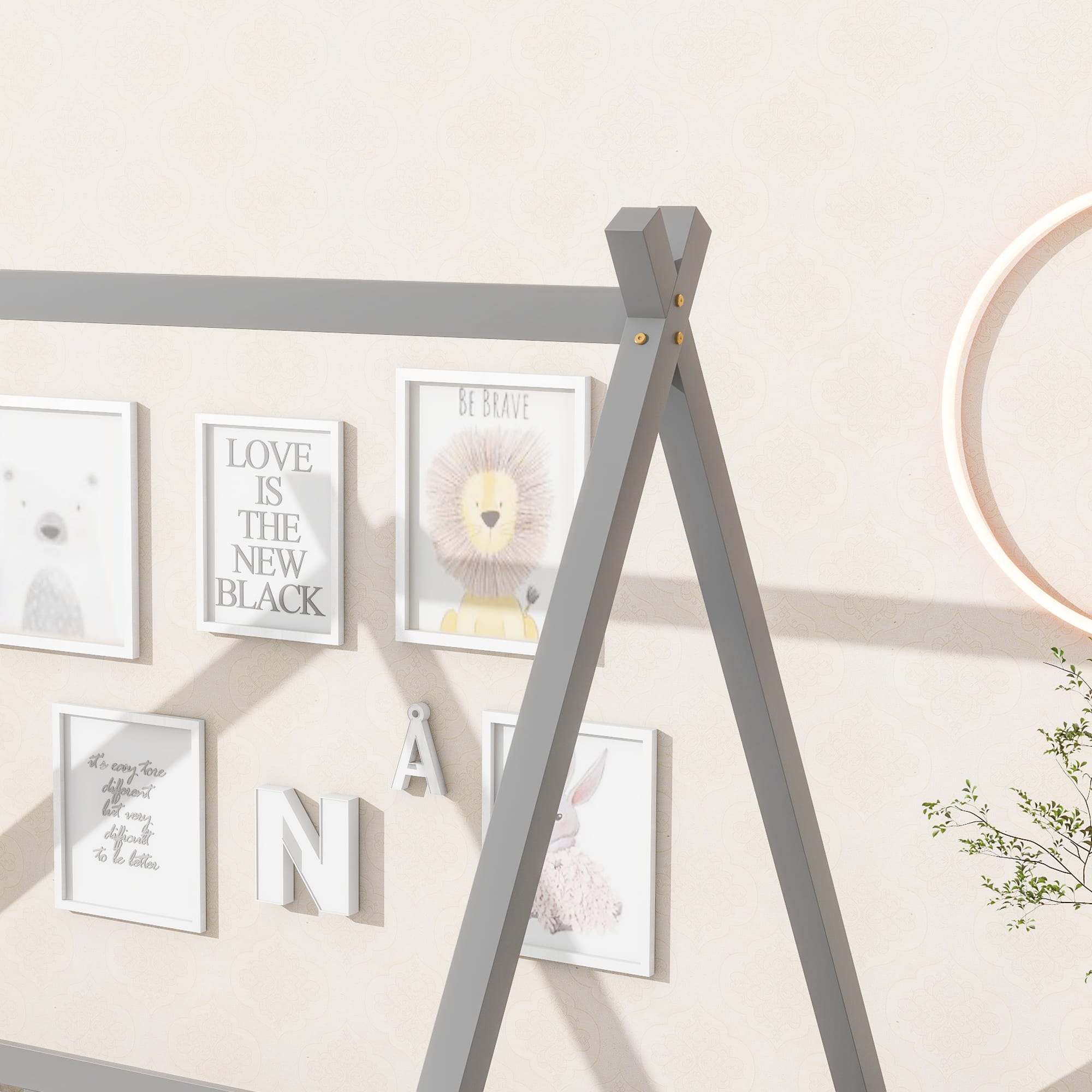 Full Size Tent-Shaped Floor Bed With Guardrails, Slats and Door 18 Full Size Tent-Shaped Floor Bed With Guardrails, Slats and Door