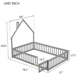 Full House-Shaped Headboard Floor Bed with Fence