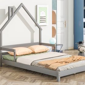 Full House-Shaped Floor Bed With Handrails and Slats 31 Full House-Shaped Floor Bed With Handrails and Slats