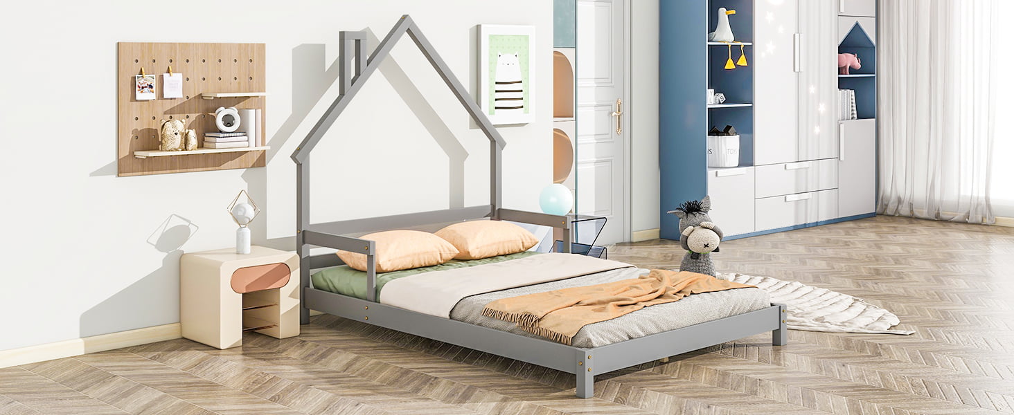 Full House-Shaped Floor Bed With Handrails and Slats 15 Full House-Shaped Floor Bed With Handrails and Slats