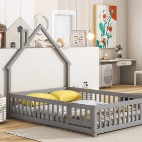 Full House-Shaped Headboard Floor Bed with Fence