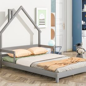 Full House-Shaped Floor Bed With Handrails and Slats 30 Full House-Shaped Floor Bed With Handrails and Slats