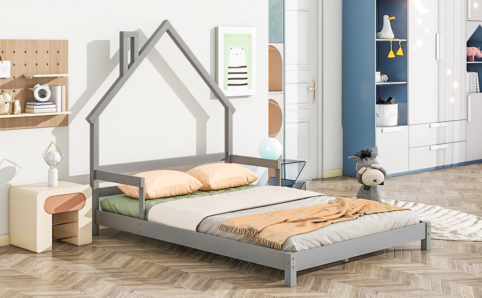 Full House-Shaped Floor Bed With Handrails and Slats 14 Full House-Shaped Floor Bed With Handrails and Slats