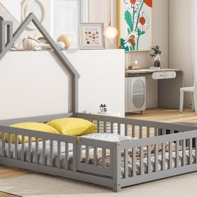 Full House-Shaped Headboard Floor Bed with Fence