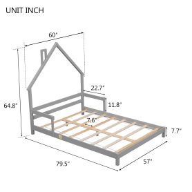Full House-Shaped Floor Bed With Handrails and Slats 35 Full House-Shaped Floor Bed With Handrails and Slats