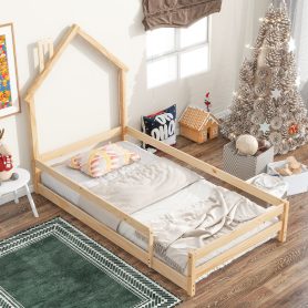 Twin Size Floor Bed With House-shaped Headboard 23 Twin Size Floor Bed With House-shaped Headboard