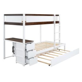 Twin-Over-Twin Bunk Bed with Twin size Trundle, Storage and Desk