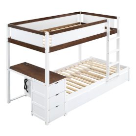 Twin-Over-Twin Bunk Bed with Twin size Trundle, Storage and Desk