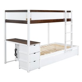 Twin-Over-Twin Bunk Bed with Twin size Trundle, Storage and Desk