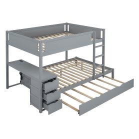 Full-Over-Full Bunk Bed With Twin Size Trundle, Storage And Desk