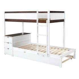 Twin-Over-Twin Bunk Bed with Twin size Trundle, Storage and Desk
