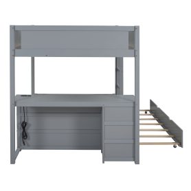 Full-Over-Full Bunk Bed With Twin Size Trundle, Storage And Desk