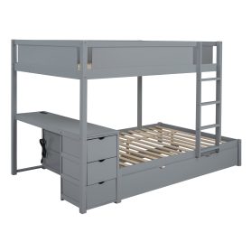 Full-Over-Full Bunk Bed With Twin Size Trundle, Storage And Desk